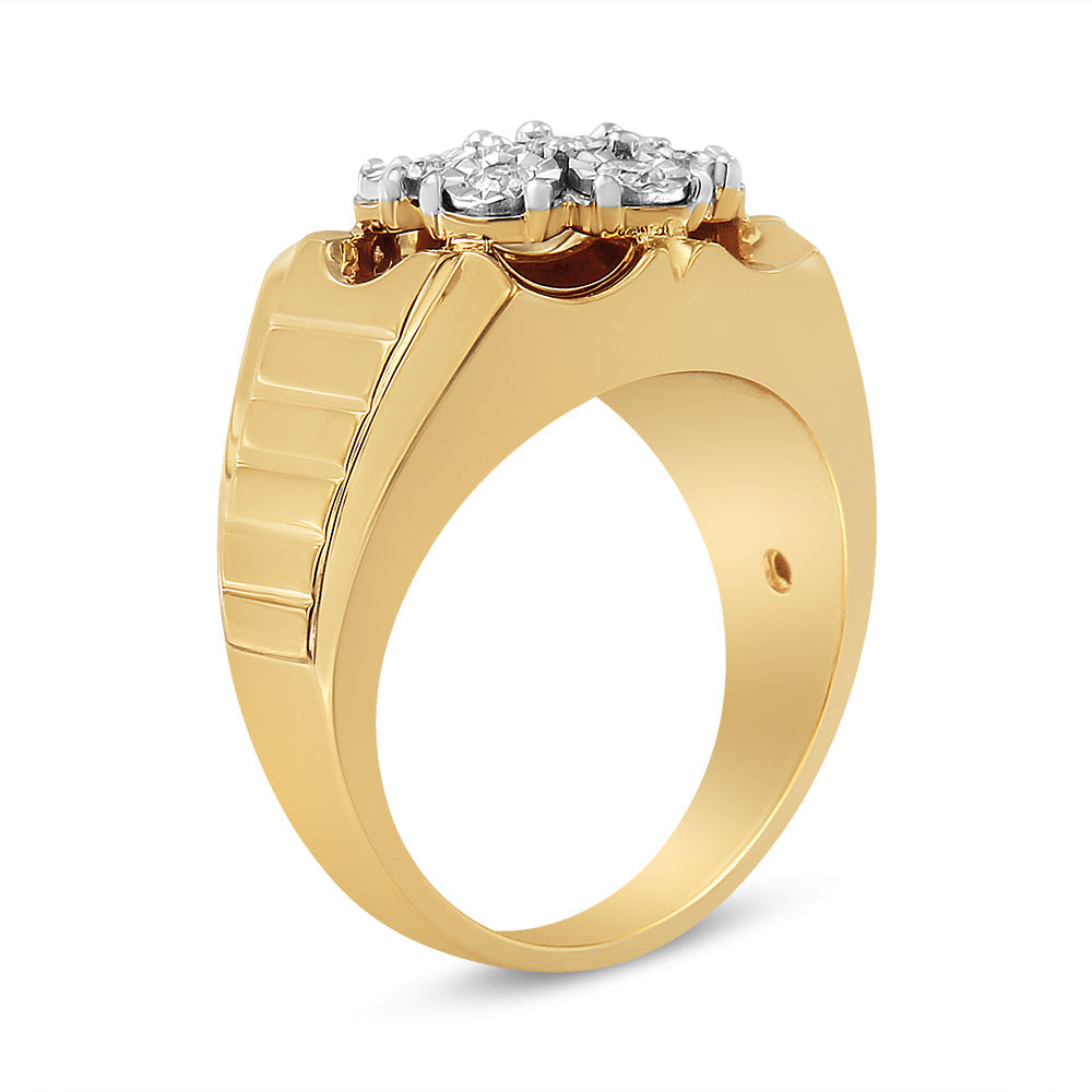 Men's 14K Yellow Gold Plated .925 Sterling Silver 1/3 Cttw Miracle-Set Floral Diamond Cluster Ring (I-J Color, I1-I2 Clarity) - Size 10