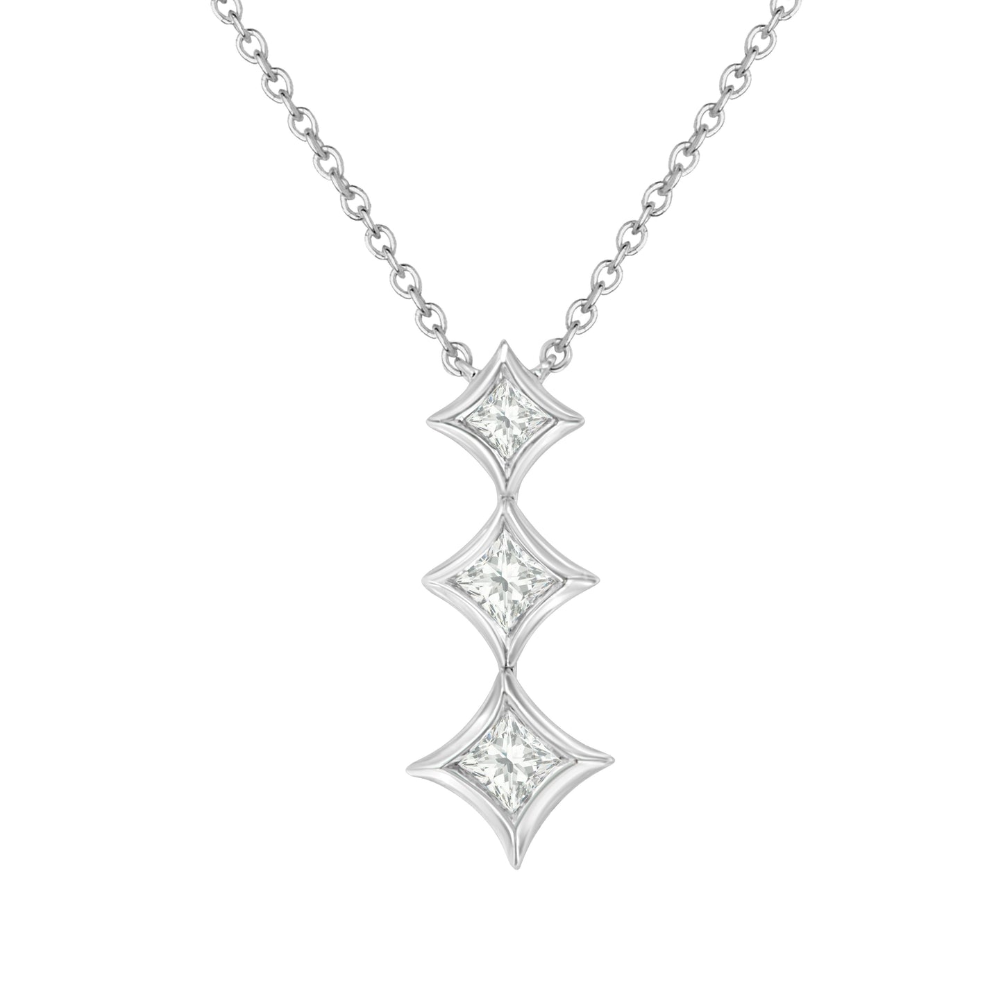 10K White Gold 1/5 Cttw Princess Cut Diamond 3 Stone Drop 18" Pendant Necklace (H-I Color, SI2-I1 Clarity)