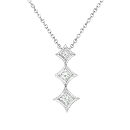 10K White Gold 1/5 Cttw Princess Cut Diamond 3 Stone Drop 18" Pendant Necklace (H-I Color, SI2-I1 Clarity)