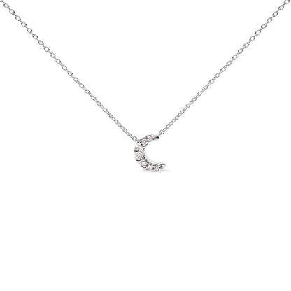 10K White Gold Diamond Accented Crescent Moon Shaped 18" Inch Pendant Necklace (H-I Color, I1-I2 Clarity)