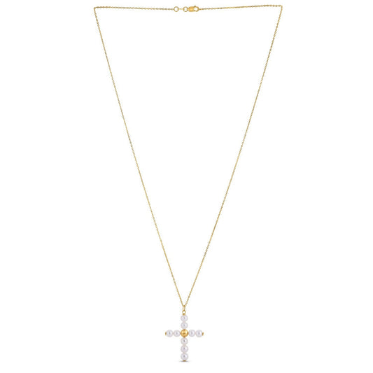 Pendentif croix en or jaune 14 carats avec perle