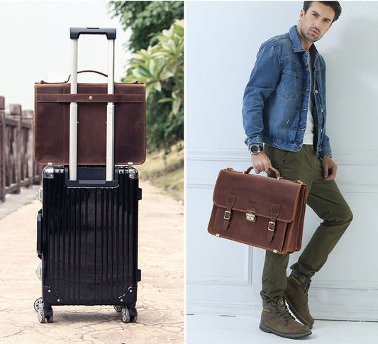 Attaché-case en cuir pour homme, pour ordinateur portable 14 pouces