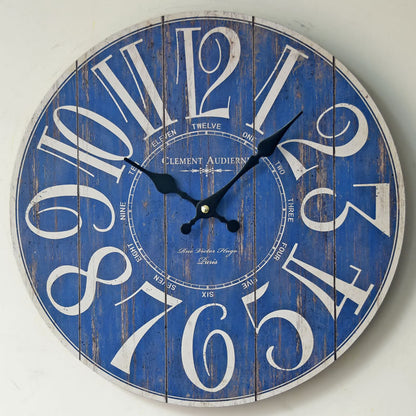 Blue Digital Wall Clock Creative Old Wooden Wall Sticker Clock