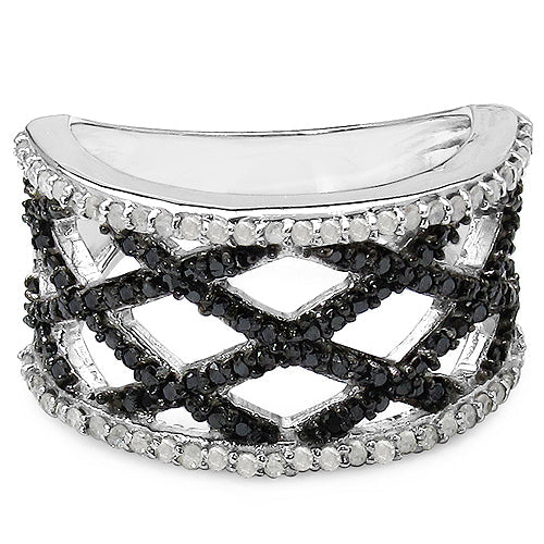 0.92 Carat Genuine Black Diamond & White Diamond .925 Sterling Silver Ring