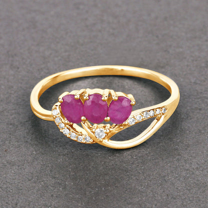 0.71 Carat Genuine Ruby and White Diamond 14K Yellow Gold Ring