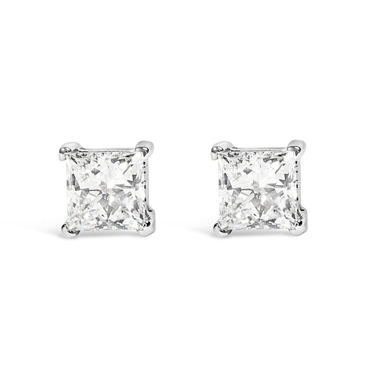 Boucles d'oreilles solitaires à clous en or blanc 14K avec diamants de synthèse taille princesse 3/8 carats 4 griffes (clarté VS1-VS2, couleur F-G)