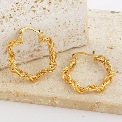 14K Gold Solid Star Love knot Hoop Earring