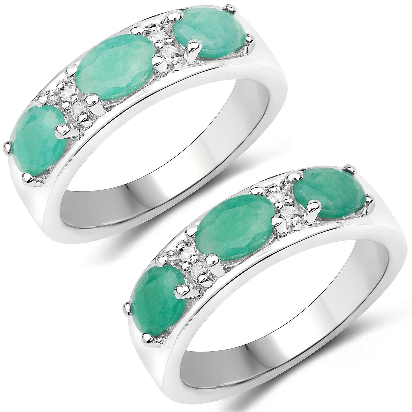 1.38 Carat Genuine Emerald and White Topaz .925 Sterling Silver Ring