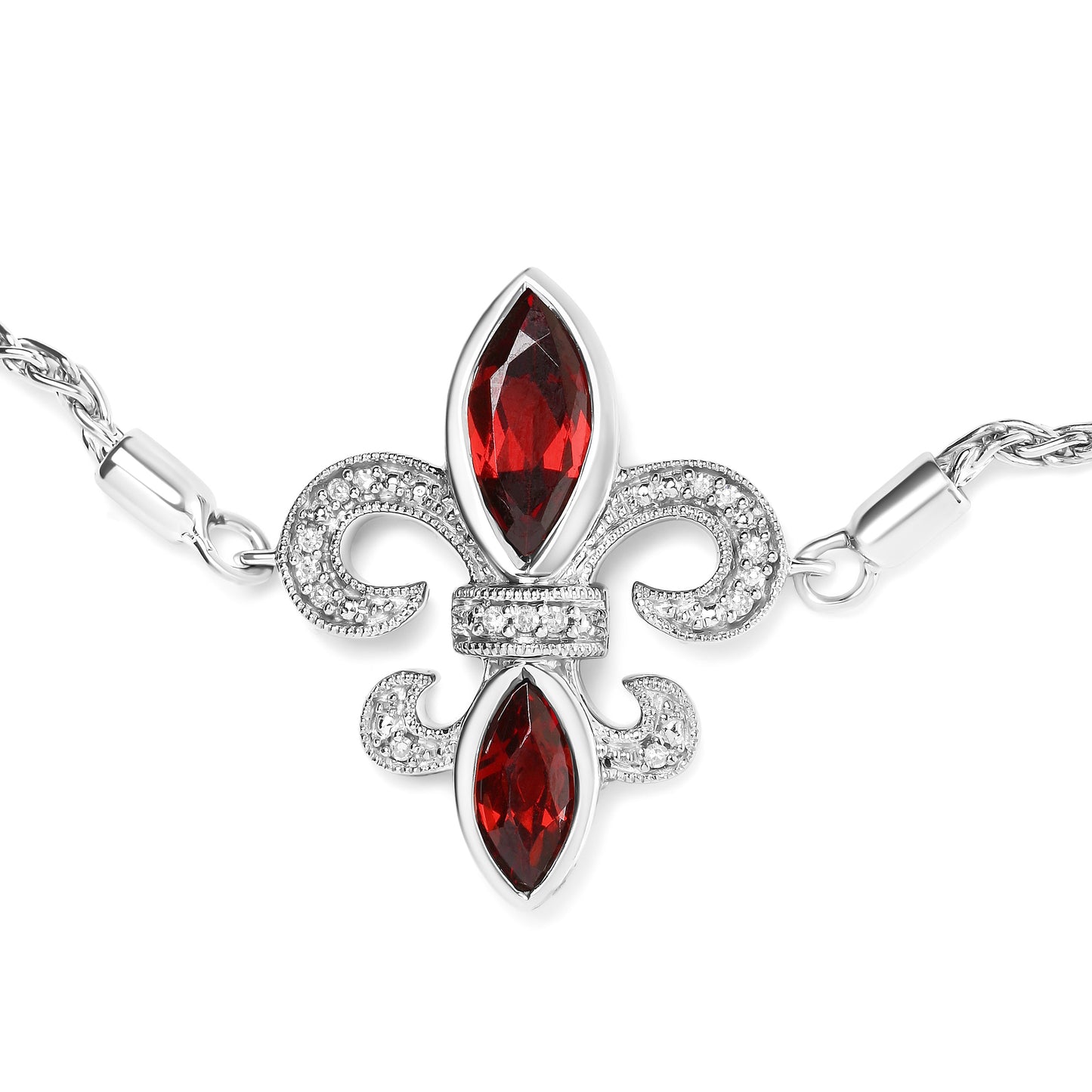 .925 Sterling Silver Marquise Garnet  and Diamond Accent Lariat 4â€-10â€ Fleur De Lis Adjustable Bolo Bracelet (H-I Color, SI1-SI2 Clarity)