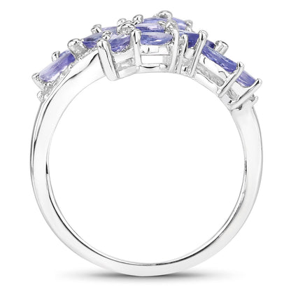 1.73 Carat Genuine Tanzanite and White Zircon .925 Sterling Silver Ring