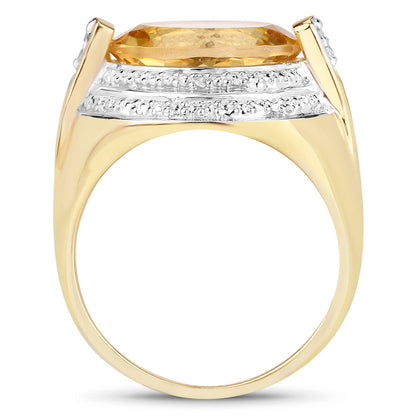 4.56 Carat Genuine Citrine and White Diamond .925 Sterling Silver Ring