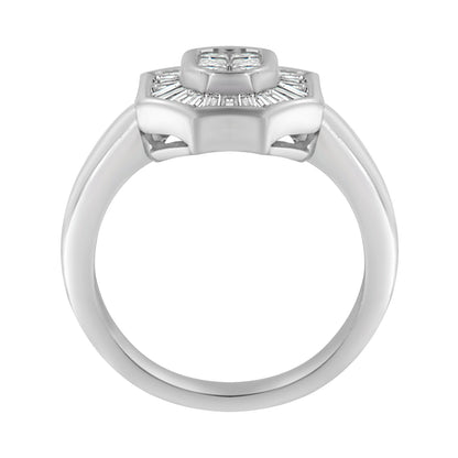 14K White Gold 1.00 Cttw Baguette and Princess-Cut Diamond Cocktail Art Deco Style Ring (H-I Color, SI1-SI2 Clarity) - Size 7