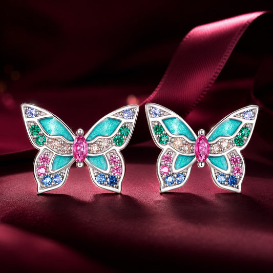 925 Sterling Silver Earrings with Enamel and CZ for Women