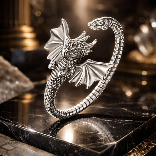 Bague dragon oxydée en argent sterling 925