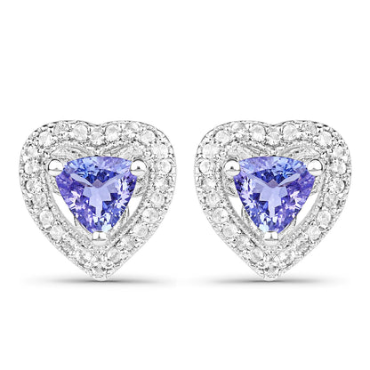 1.18 Carat Genuine Tanzanite & White Topaz .925 Sterling Silver Earrings