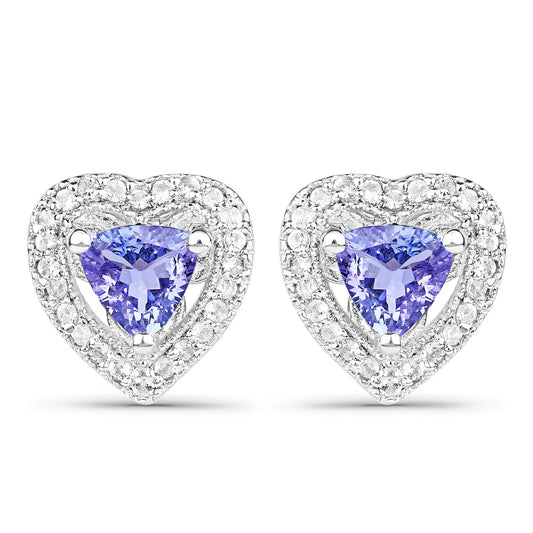 1.18 Carat Genuine Tanzanite & White Topaz .925 Sterling Silver Earrings