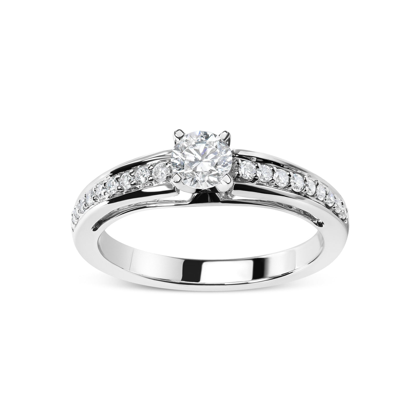 14K White Gold 1/2 Cttw Diamond Solitaire Pave Set Engagement Ring (G-H Color, VS2-SI1 Clarity) - Size 7