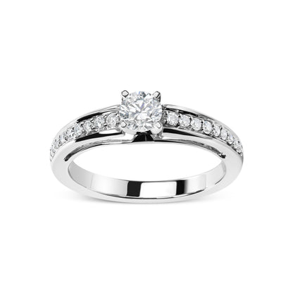 14K White Gold 1/2 Cttw Diamond Solitaire Pave Set Engagement Ring (G-H Color, VS2-SI1 Clarity) - Size 7