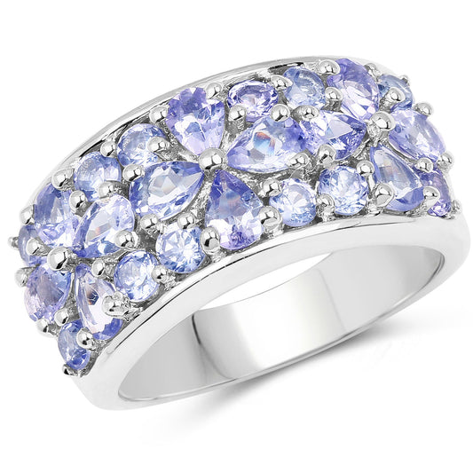Bague en argent sterling 925 et tanzanite véritable de 2,52 carats