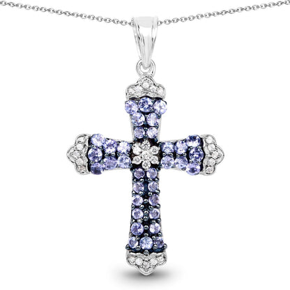 1.84 Carat Genuine Tanzanite and White Zircon .925 Sterling Silver Pendant