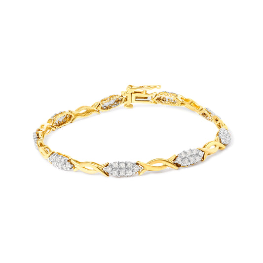 Bracelet de 7 po à maillons spirales en or jaune 10K et diamants ronds 1,00 carat (couleur H-I, pureté I2-I3)