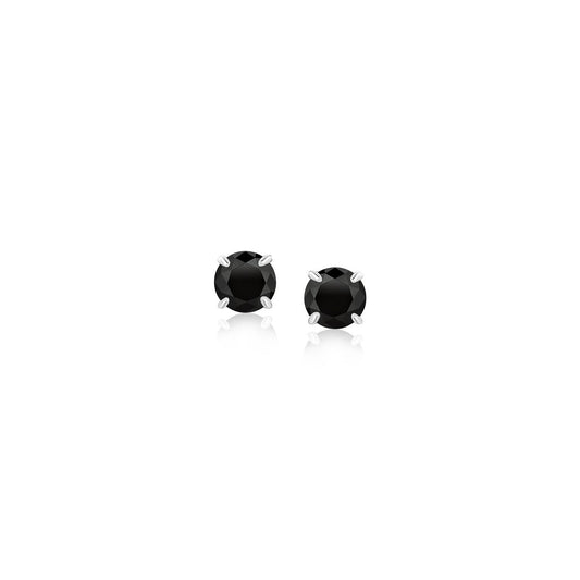 Puces d'oreilles en or blanc 14 carats avec oxydes de zirconium noirs de 4 mm