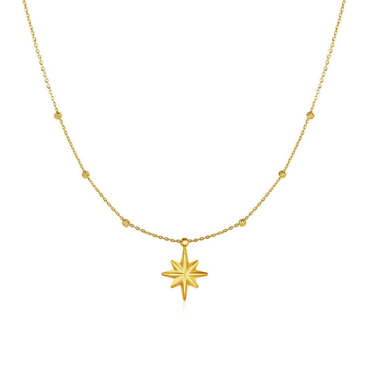 Collier en or jaune 14 carats avec étoile à huit branches et perles