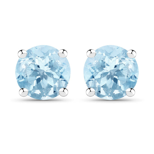 Boucles d'oreilles en argent sterling 925 et topaze bleue véritable de 2,10 carats