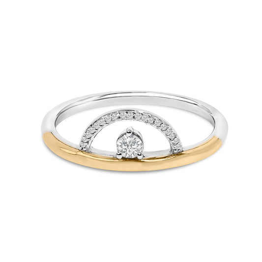 Bague arc en argent sterling plaqué or jaune 14 carats avec diamants 1/10 Cttw