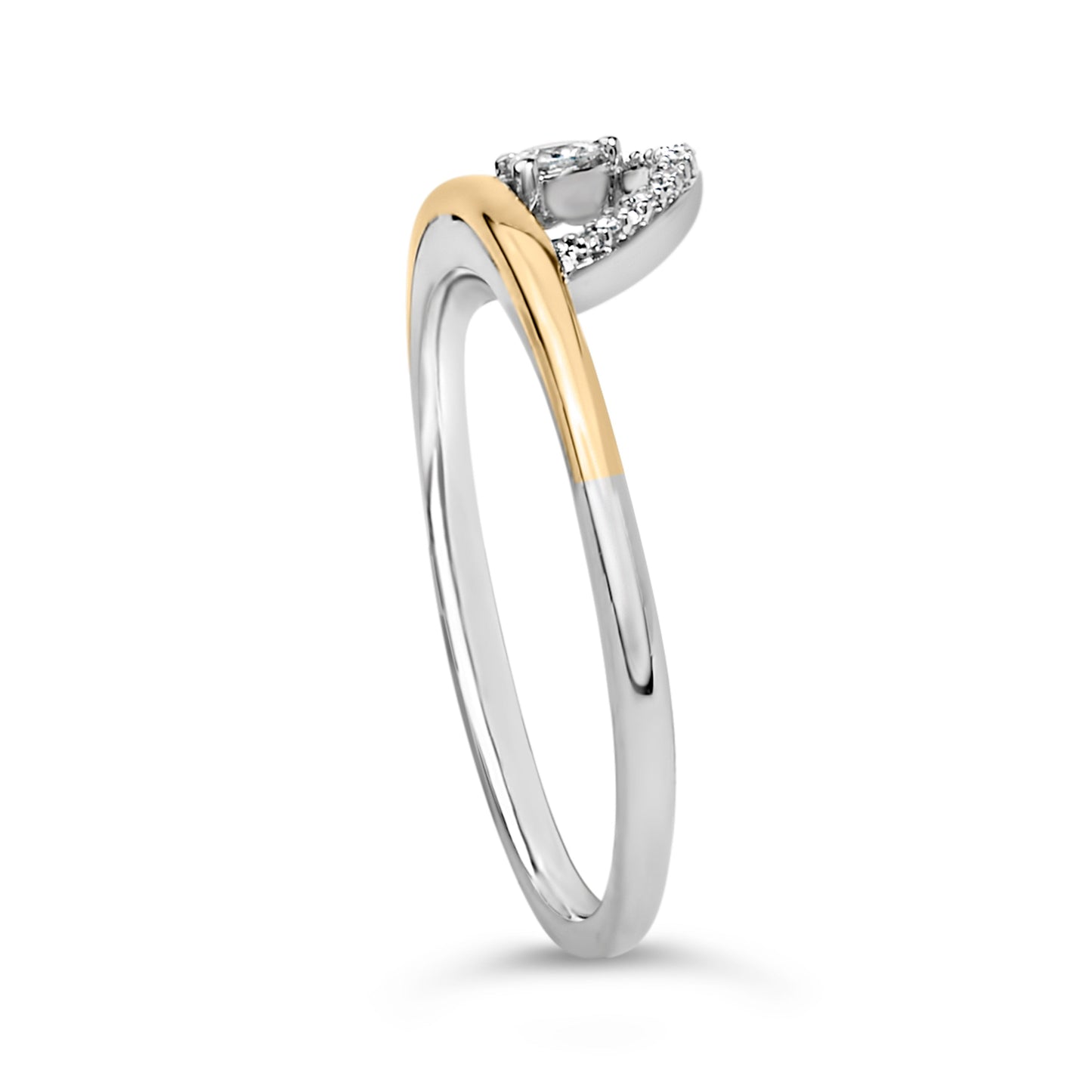14K Yellow Gold Plated Sterling Silver 1/10 Cttw Diamond Arc Ring