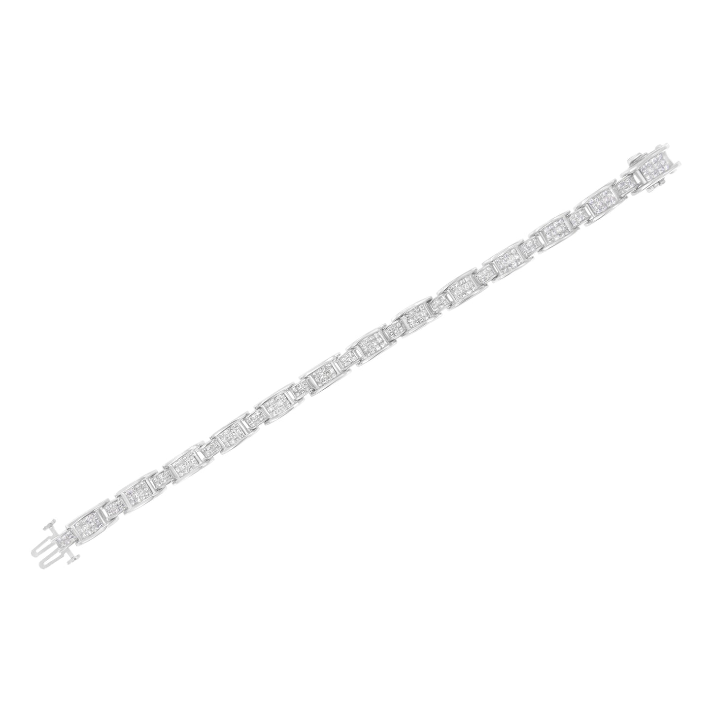 14K White Gold 5.0 Cttw Princess Cut Diamond Invisible Set Alternating Size D Shaped Links Tennis Bracelet (H-I Color, SI2-I1 Clarity) - 7â€