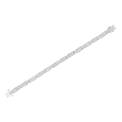 14K White Gold 5.0 Cttw Princess Cut Diamond Invisible Set Alternating Size D Shaped Links Tennis Bracelet (H-I Color, SI2-I1 Clarity) - 7â€