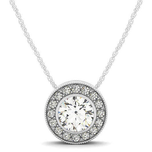Auréole en diamants avec lunette centrale en or blanc 14 carats (0,63 ct au total)