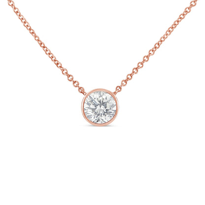 10K Rose Gold 1/3 Carat Round Brilliant-Cut Diamond Modern Bezel-Set Solitaire 16"-18" Pendant Necklace (H-I Color, SI2-I1 Clarity)