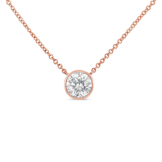 10K Rose Gold 1/3 Carat Round Brilliant-Cut Diamond Modern Bezel-Set Solitaire 16"-18" Pendant Necklace (H-I Color, SI2-I1 Clarity)