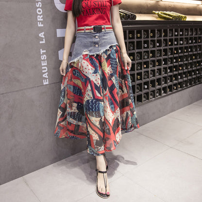 Mesh Stitching Denim Skirt