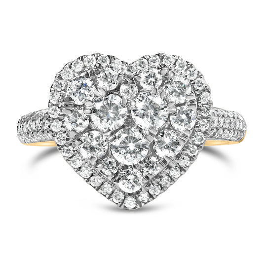 Bague en or jaune 14 carats avec diamants en forme de cœur de 1,5 carat au total (couleur H-I, pureté SI2-I1) - Taille de bague 7