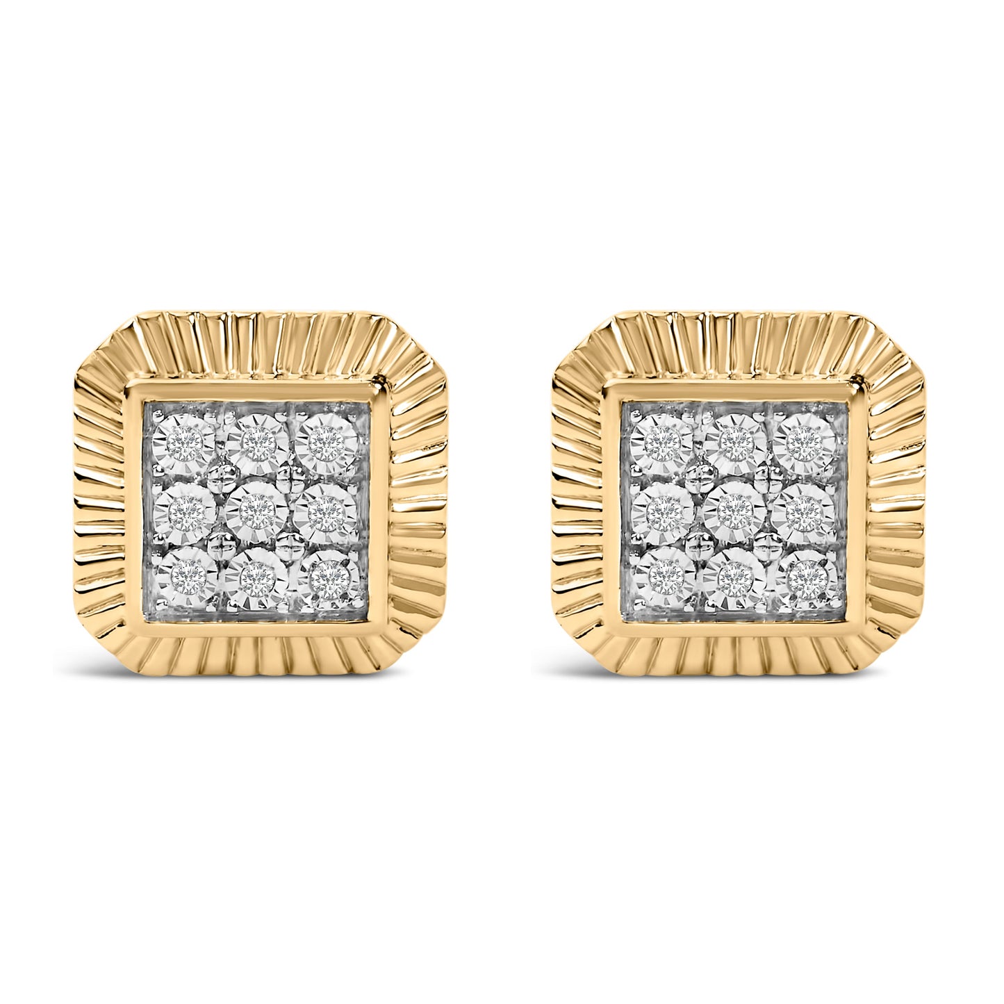 10K Yellow Gold Plated .925 Sterling Silver 1/6 Cttw Diamond Textured Halo Stud Earrings