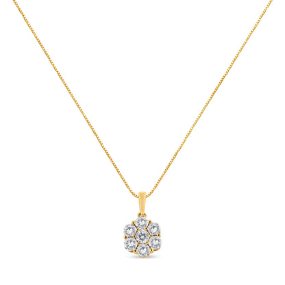 14K Yellow Gold 2.00 Cttw Brilliant Round-Cut Diamond 7 Stone Flower Cluster 18" Pendant Necklace (H-I Color, SI2-I1 Clarity)