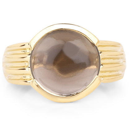 14K Yellow Gold Plated 4.89 Carat Genuine Smoky Quartz .925 Sterling Silver Ring