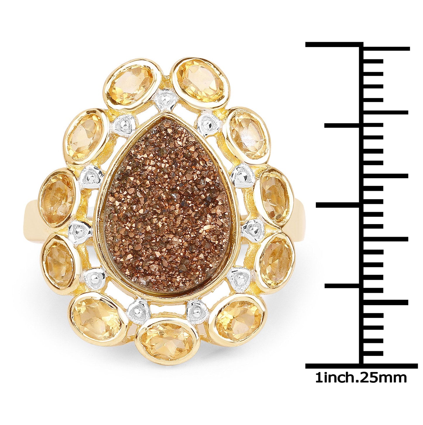 5.14 Carat Genuine Bronze Drusy and Citrine .925 Sterling Silver Ring