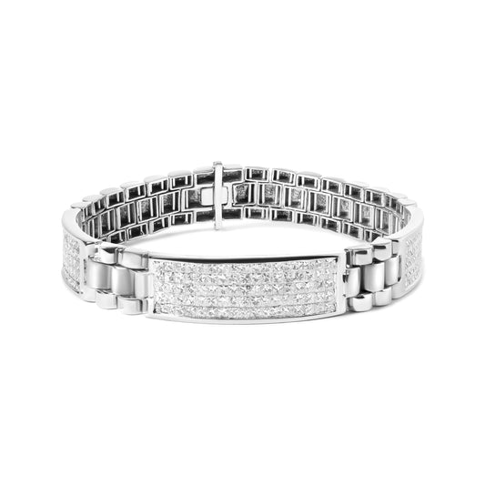 Bracelet tennis pour homme en or blanc 14 carats serti invisible de diamants taille princesse de 12,0 carats (couleur G-H, pureté VS1-VS2) - Taille 8,5 pouces