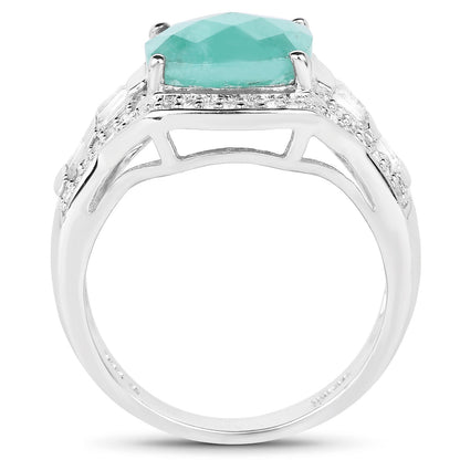 4.09 Carat Genuine Emerald and White Topaz .925 Sterling Silver Ring