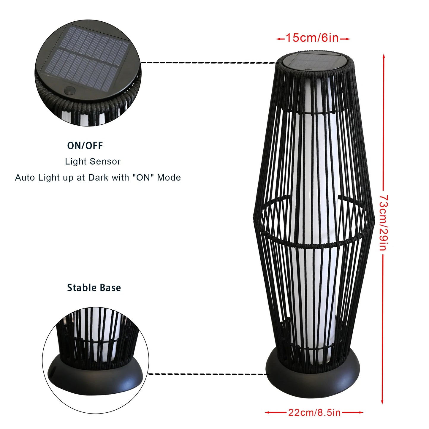 2 Piece Solar Powered Lantern Wicker Solar Patio Lamp