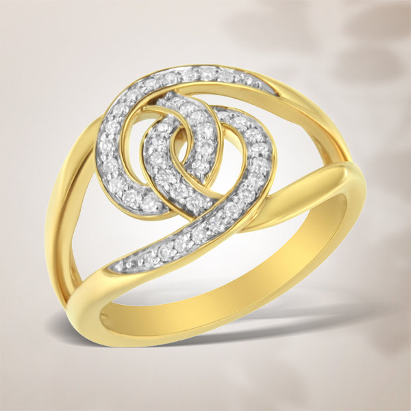 14K Yellow Gold Plated .925 Sterling Silver 1/4 Cttw Diamond Interlocking Loop Open Shank Bypass Ring (I-J Color, I1-I2 Clarity) - Size 7