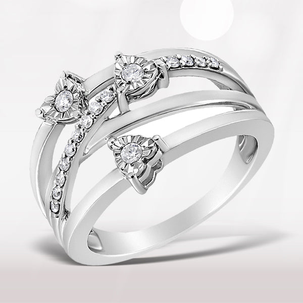 .925 Sterling Silver 1/5 Cttw Miracle-Set Diamond Heart Cross-Over Bypass Ring (I-J Color, I2-I3 Clarity) - Size 7