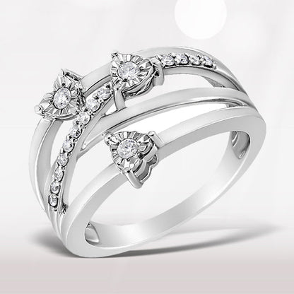 .925 Sterling Silver 1/5 Cttw Miracle-Set Diamond Heart Cross-Over Bypass Ring (I-J Color, I2-I3 Clarity) - Size 7
