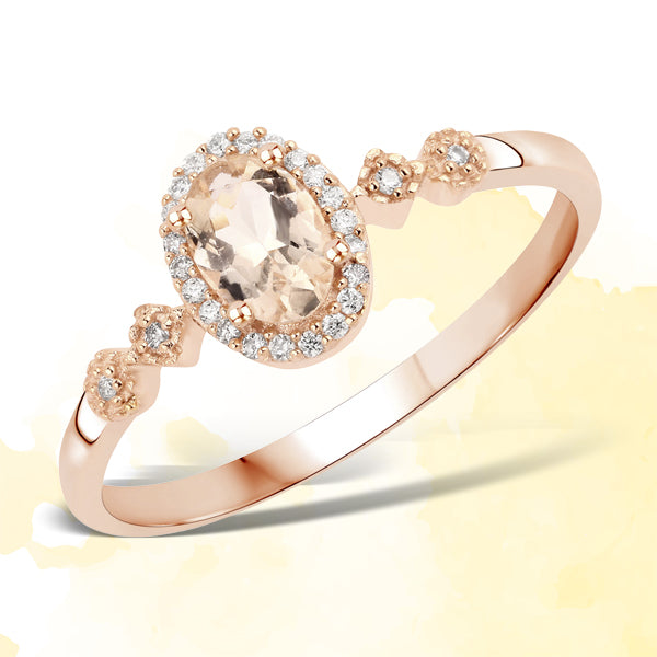 0.48 Carat Genuine Morganite and White Diamond 10K Rose Gold Ring