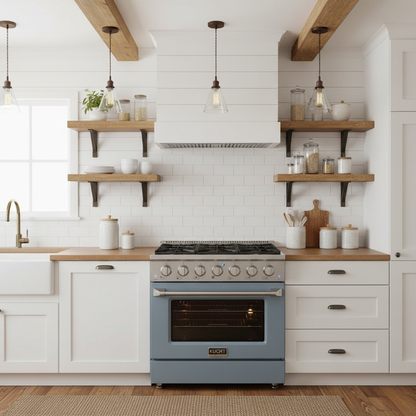 Kucht 36" Propane Range, in Stainless Steel, Light Blue Door, KNG361/LP-LB