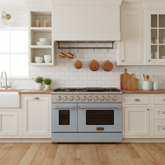 Kucht 48" Gas Range in Stainless Steel with Light Blue Oven Doors, KNG481-LB